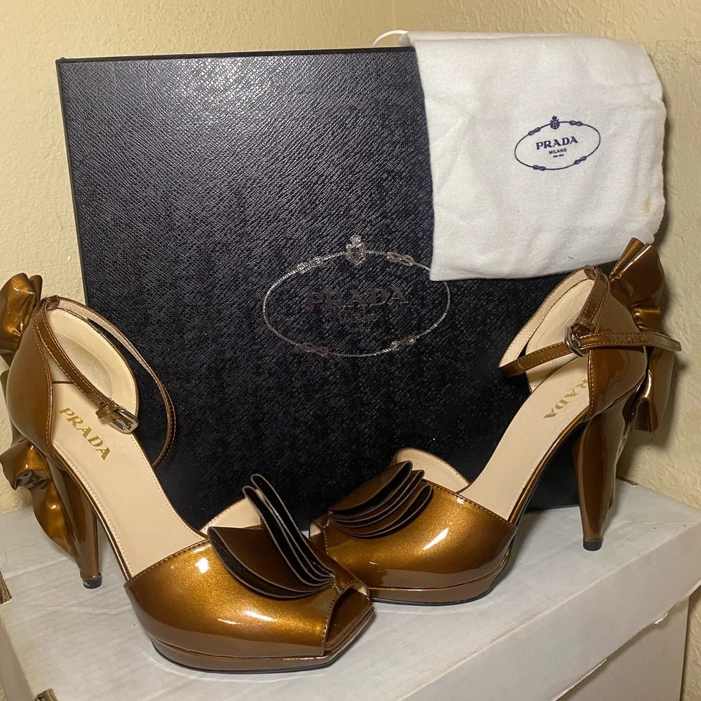 Prada Women's Metallic Bronze Heels